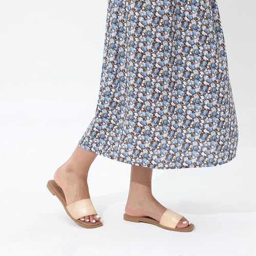 Image of FITORY Women's Slide Sandals Fashion Square Open Toe with Cushioned Footbed Slippers for Beach Size