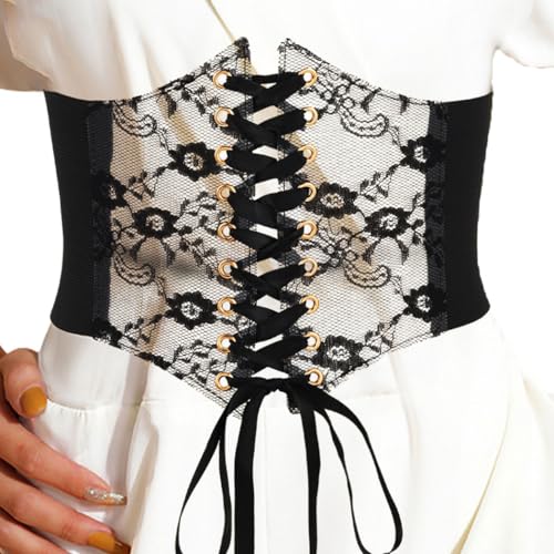 Black Corset Belt Wide Lace Waist Belts for Women