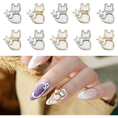 NICENEEDED 10Pcs Cat Shape Nail Art Rhinestones Cover