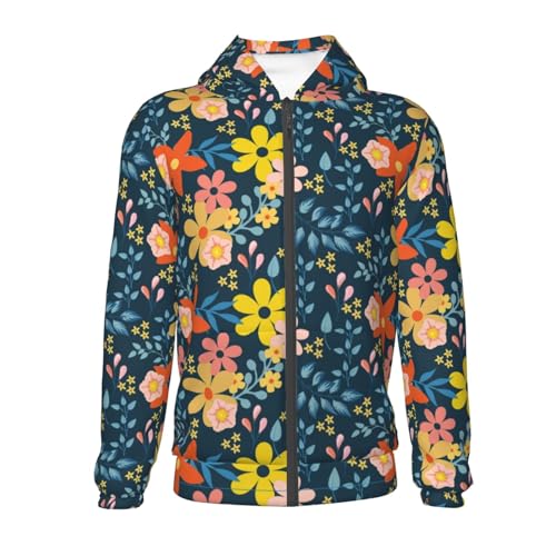 Blue Floral Kid Hoodies Boys Zip Up Sweatshirts Girls Pullover with Pocket2