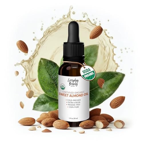 Organic Sweet Almond Oil | 100% Pure, Cold-Pressed, Unrefined | USDA Certified Organic | Amber Glass Bottle with Glass Dropper | For Face, Skin & Hair - 1 Fl Oz