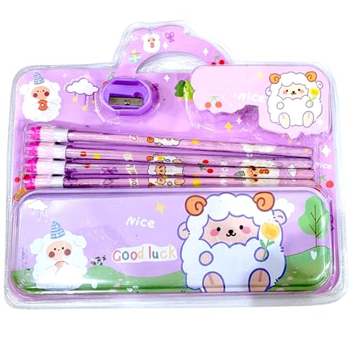 Image of SHAKTISM Cartoon, BTS, Unicorn Stationery Set with Pencil, Eraser, Pencil Box, Sharpener, Combo School Stationery Set for Kids - 9Pcs (GoodLuck-StationarySet9Pcs)