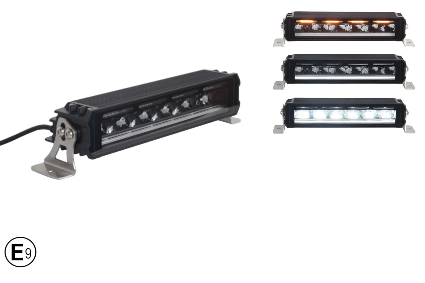 Listwa świetlna 34 cm LED 12 V, 24 V, 4800 lm, reflektor roboczy reflektor punktowy + białe światło pozycyjne + światło ostrzegawcze dalekiego zasięgu do samochodów ciężarowych 4x4 E9 ECE R148, R149,