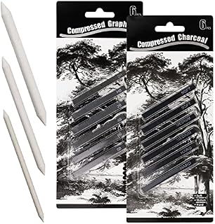12 Pieces Graphite Material Sticks with 3 Blending Stumps, Square Compressed Charcoal Sticks Drawing Pencils Set for DIY Drawing Crafts, Sketching, Shading, Beginners and Artists
