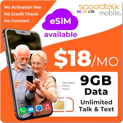 SpeedTalk Mobile prepaid | Senior Phone Plan | Easy Setup, No Contract, Nationwide Coverage | USA SIM Card Unlimited Talk & Text Data | Elderly Cell Phone Subscription Plan