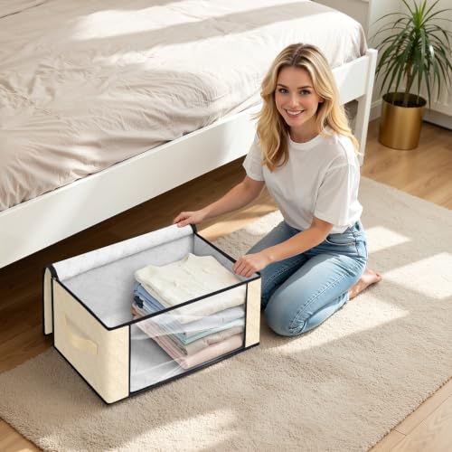 Image of Fab totes 35L Closet Organizers and Storage, Foldable Under Bed Storage Containers, Storage bags for Organizing Bedroom, Closet, Clothing,Organization with Handle (6 Pack,Beige)