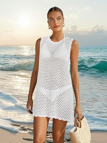 ATOG Swimsuit Coverup for Women 2025 Summer Sleeveless Bathing Suit Dress Crochet Beach Outfits Knit Swimwear2