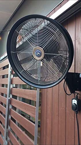 HydroMist F10-14-011 18" Shrouded Outdoor Wall Mount Oscillating Fan, 3 Speed On Cord, 0.15 HP, 1.05 Amps, Black