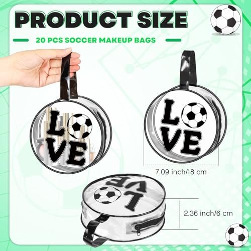 20 Pcs Soccer Gifts Makeup Bag Clear Waterproof PVC Soccer Cosmetic Bags Travel Toiletry Zipper Pouch Round Portable Sport Cosmetic Case for Women Girls Team Gift Party Favors3