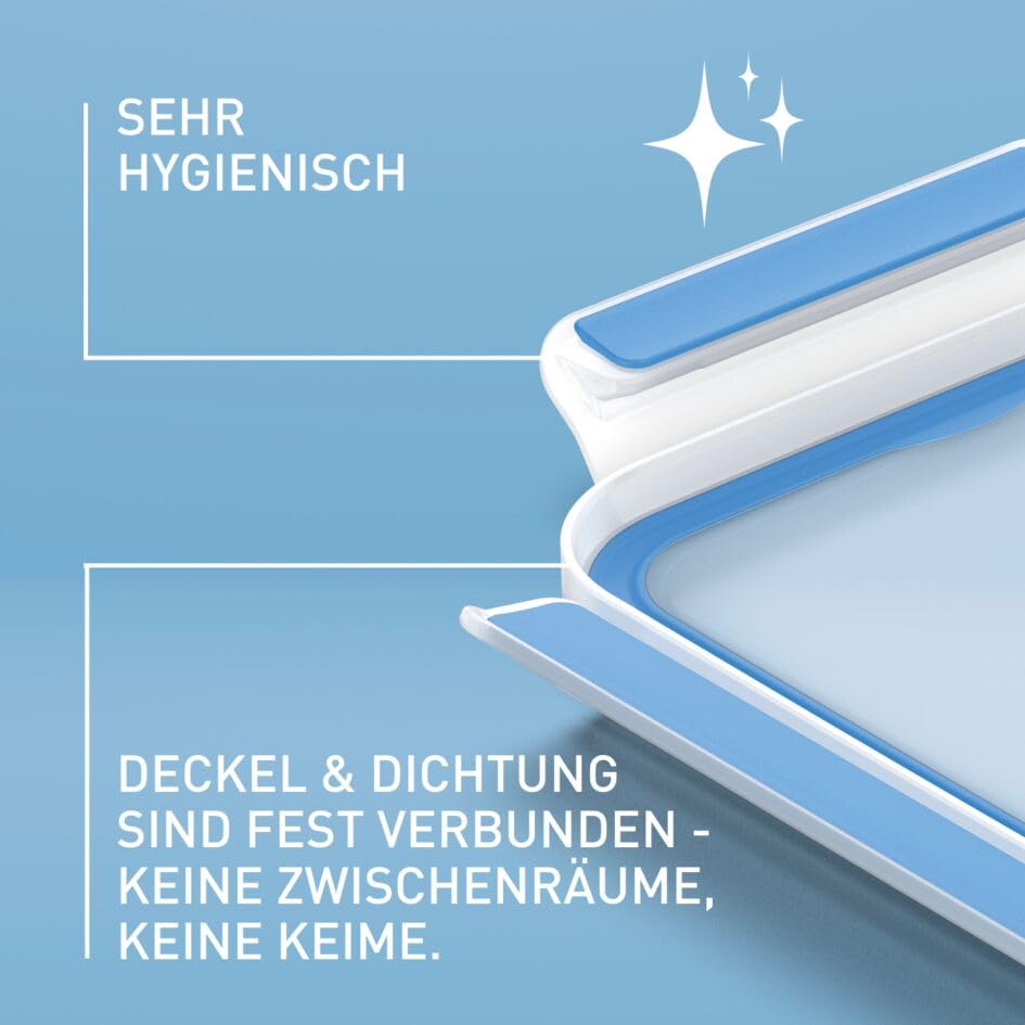 EMSA Clip & Close Frischhaltedose, rechteckig, 10,6 L, Maxiformat, Aufbewahrungsbox, 100 Prozent dicht, spülmaschinen-, gefrier-, mikrowellenfest, Transparent, Blau, Made in Germany, 508549
