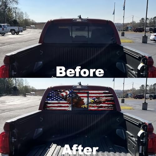 Image of Rzuiyte American Flag Eagle Rear Window Decal - Decal for Cars, SUVs, Trucks (65x17in) - Gift for Men, Dad, Gramps, Boyfriend