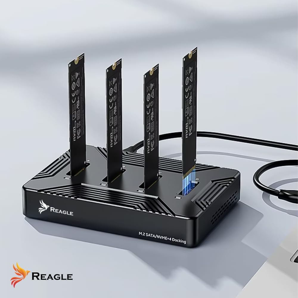Reagle Docking Station Adattatore per 4 X NVME PCIe 2230/2242 / 2260/2280 / 22110 2in1 SATA NGFF M.2 SSD USB 3.2 Reader B chiave e chiave B&M