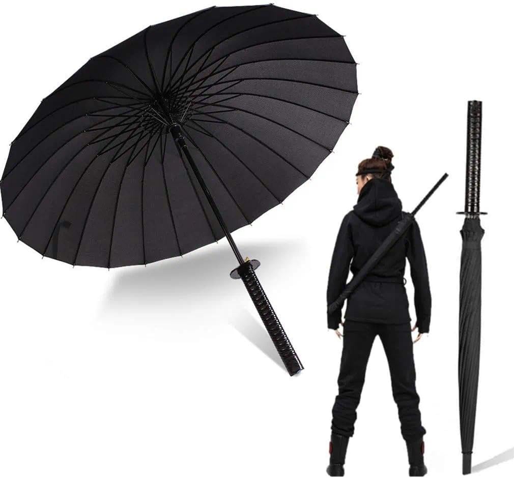 Large Samurai Umbrella - Stormproof with 24 Ribs and Black Long Handle