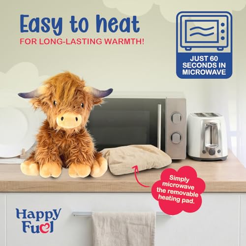 Image of Happy Fuel Highland Cow Microwavable & Weighted Stuffed Animals - 1.5 Lbs Unscented Heating Pad for Period Cramps Pain Relief and Anxiety, Cute Cow Plush Toys Gifts for Women Girls Adults and Kids