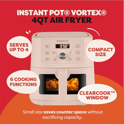 Image of Instant Pot 4Qt VORTEX 6-in-1 Mini Air Fryer, Custom Program Options, Air Fry, Broil, Roast, Dehydrate, Bake, Reheat, Rosewater, 4 Quarts