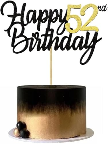 Miniatura 3 de Decoración de pastel de cumpleaños 52 con purpurina para 52 años, decoración de cumpleaños 52 años, decoraciones doradas para tartas de cumpleaños