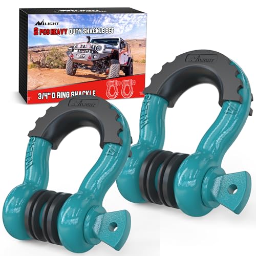 Image of Nilight 2 Pack 3 /4 inch D-Ring Shackle with 7 /8 inch Screw Pin 41,887lbs Break Strength, Heavy Duty Off Road Recovery Shackle with Isolators Washers for Use with Tow Strap, Winch, Off-Road Truck Vehicle