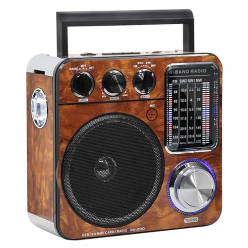 レトロラジオ レトロFM/AM/SWラジオ、SD/UディスクAUXミュージックプレーヤー、懐中電灯/照明付きノブ付き、3つの電源モード