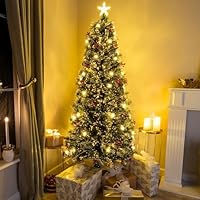 6ft Green Fibre Optic Christmas Tree with Berries, Cones and Warm White LED Stars