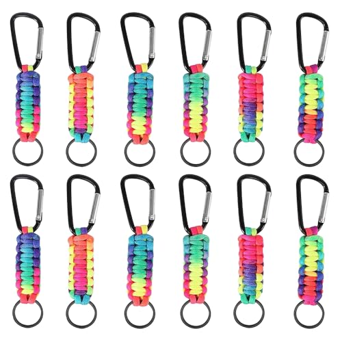 yotutun Paracord Schlüsselanhänger mit Karabiner, 12 Stück Multifunktion Schlüsselband Ring Geflochtenes Lanyard Clip Schlüsselringe für Outdoor-Klettern, Camping, Wandern, Rucksackreisen