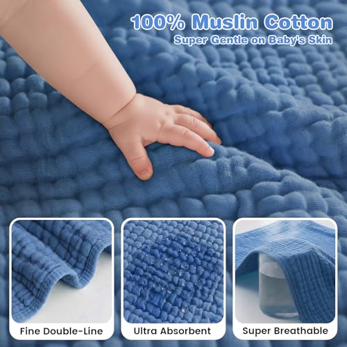 Image of Hooded Baby Bath Towels for Newborn, 2 Pack - 6-Layer 100% Muslin Cotton, Soft Absorbent Baby Towels with Hood for Babies, Infants & Toddlers, Large 32x32 Inch Unisex Newborn Baby Bath Essentials