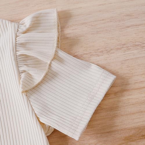 Image of AMMENGBEI Toddler Little Girl Summer Outfits Ribbed Knit Ruffle Tops and Plaid Suspender Skirt Set Kids 2Pcs Clothes