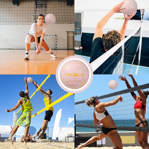 PECOGO Volleyball Size 5 PU Leather Soft Indoor Outdoor Pink Tulip Flowers Volleyballs Sports Training Game Play Ball for Beginner, Teenager, Adult(Gift Box,with Pump) - Thumbnail 4