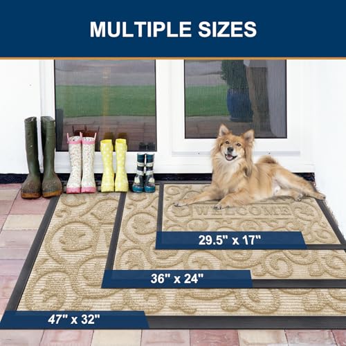 Image of Smiry Welcome Door Mat Outside Entrance, Heavy Duty Trap Dirt and Moisture Easy Clean Low Profile Patio Porch Indoor Outdoor Front Doormat for Entry, 35x23 Inch, Beige