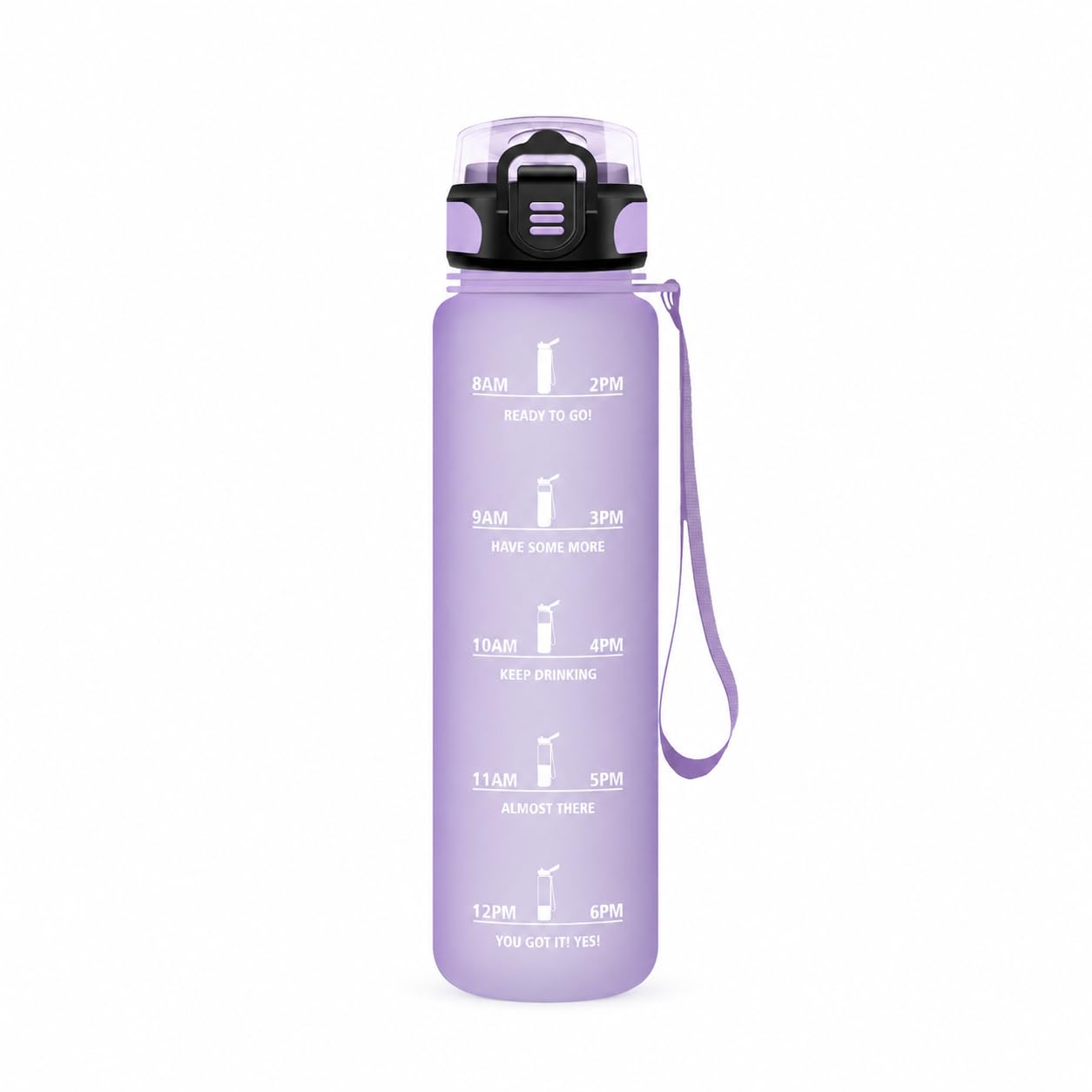 Gourde Sport, Conception Étanche Gourde 500ml, Avec échelle de Temps, Bouteille, Réutilisable, Légère, Gourde Graduée pour La Course à Pied, Le Vélo, Le Travail, Lilac clair