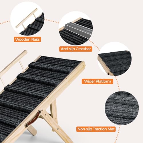 Ciconira Wooden Adjustable Dog Ramp, 39'' Long Portable Pet Stair Ramp with Non-Slip Rug Surface, 5 Adjustable Heights, 16" Extra Wide Folding Dog Car Ramps for SUV, Bed, Couch, Hold up to 165 lbs - Image 6
