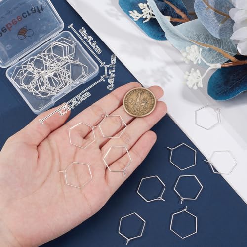 Beebeecraft 1 Box 40Pcs Hoop Ear Wires 925 Sterling Silver Plated Hexagon Geometry Earring Loops Findings for Jewelry Making DIY Beading 20mm - Image 3