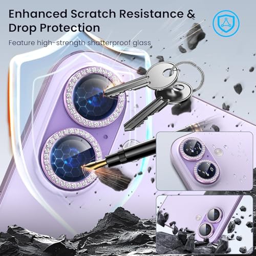 Image of Diamond Camera Lens Protector for iPhone 17 Purple HD Clear 9H Hard Tempered Glass Camera Cover Waterproof Easy Install Full Camera Protection Anti Drop Case Friendly Luxury Shiny Diamond Design