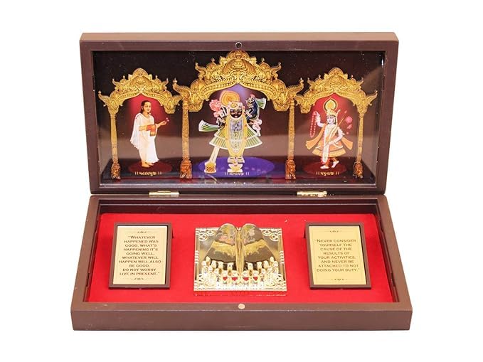 Image of 24K Gold Plated Religious Frame Photo Frame with Charan Paduka Return Gifts for Home Puja Office (SHREENATH JI)