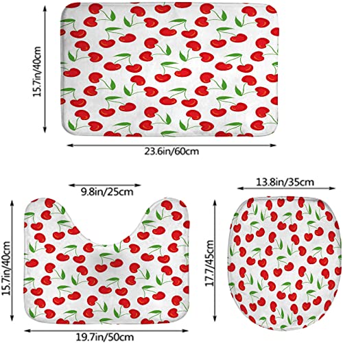 Badezimmerteppich-Set, 3-teilig, Kirsche überall mit Früchten, süßes Kirschenmuster, waschbare Badteppiche, rutschfest, mit Rückenpolster, Konturteppich und Toilettendeckelbezug – Bild 4