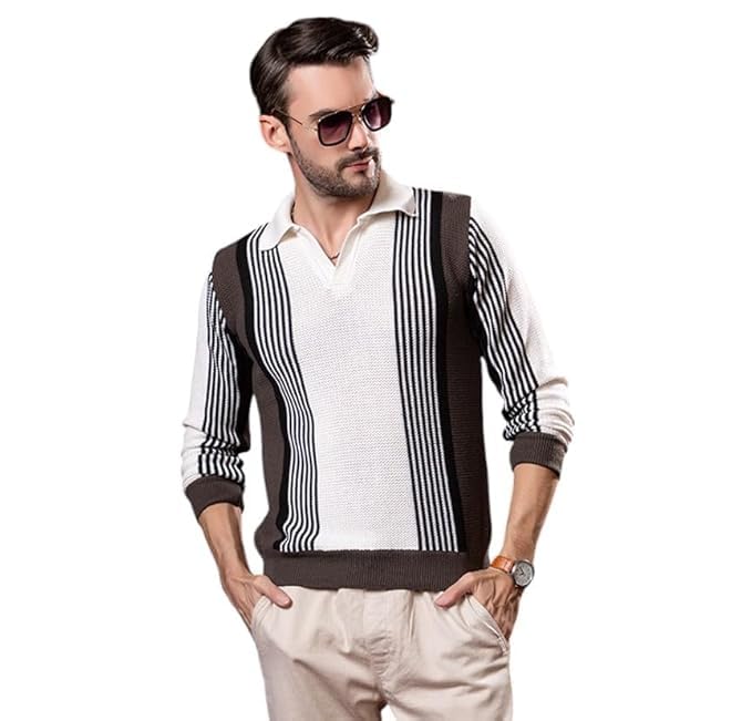 wear lusso Men’s Woolen Striped Sweater with Collared Neck | Full Sleeve Winter Pullover | Warm & Stylish Winter Wear for Men-picture-49