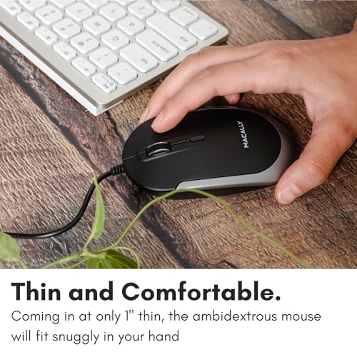 Macally USB Type C Mouse - Slim & Compact Design - USB C Mouse for MacBook Pro iMac PC etc. - Simple 3 Button & Scroll Wheel Layout with DPI Switch - Comfortable Plug & Play Apple Wired Mouse USBC