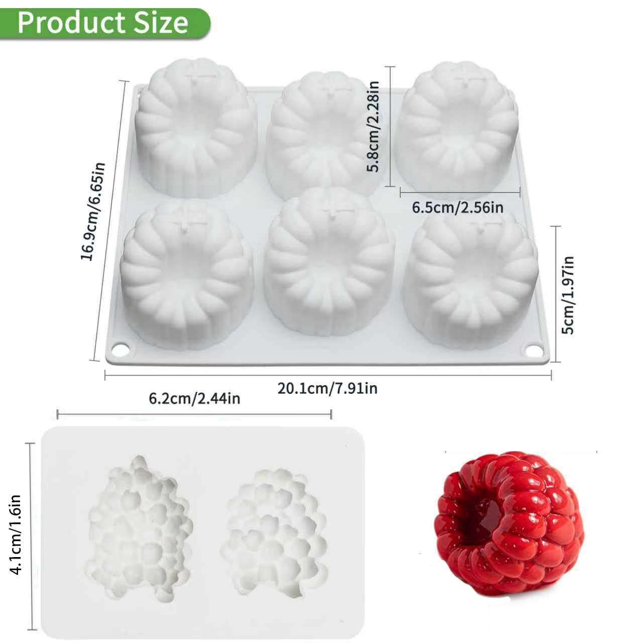 Zestaw silikonowych foremek do pieczenia, 6 zagłębień, malin + 2 zagłębienia, jeżyny, formy silikonowe, do pieczenia, deserów, 3D, nadają się do kontaktu z żywnością, nieprzywierające, do czekolady