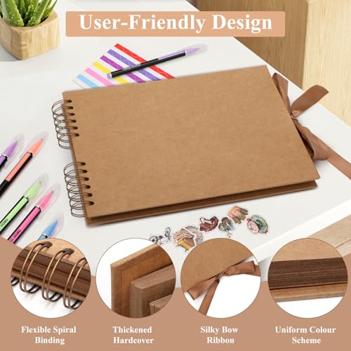 DazSpirit DIY Scrapbook Photo Album with Ribbon, 80 Pages/40 Sheets Scrap Book Rectangle Hardcover Photo Book - Image 4