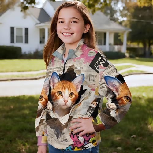 Image of AmzPrint Girls Graphic Quarter Zip Coat Long Sleeve Lightweight Oversized Athletic Running Hoodies For Kids Teen Girls