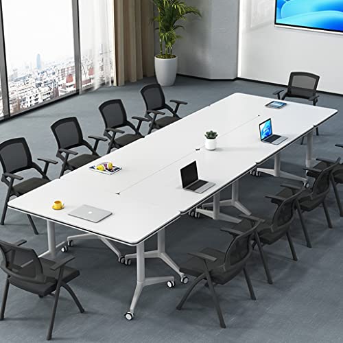 Guinjo 3 Pcs Foldable Meeting Tables, Flip Top Mobile Training Table With Modesty And Lockable Wheels, Ready To Unfold And Use (Color : White, Size : 120 * 55 * 74Cm) #TOP3