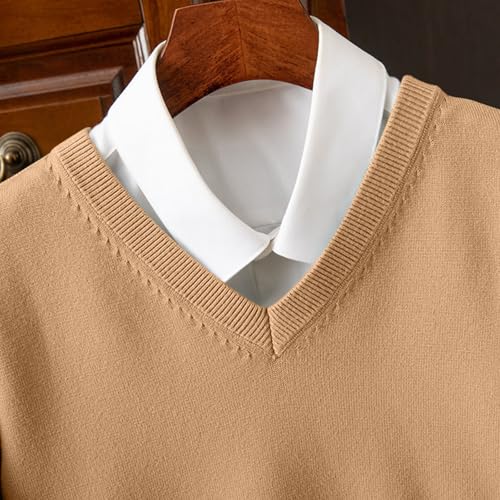 Men's V Neck Knitted Pullover Top Trendy Casual Long Sleeve Sweaters Fall Winter Solid Slim Stretch Classic Sweater4