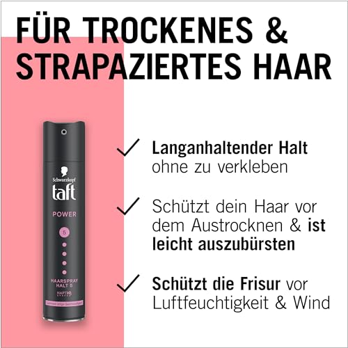 Schwarzkopf Taft Haarspray Power Cashmere (250 ml), Haltegrad 5 Haarstyling, Haarspray für trockenes und strapaziertes Haar, Kaschmir-ähnliche Geschmeidigkeit, vegane Formel*