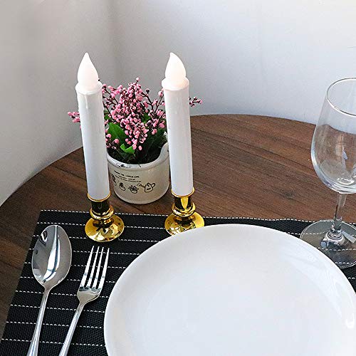 Image of Wondise White Flameless Window Candles with Remote and Timer, Battery Operated Flameless Flickering Window Candles with Gold Holders and Suction Cups Christmas Window Decoration(9 inch, Set of 4)