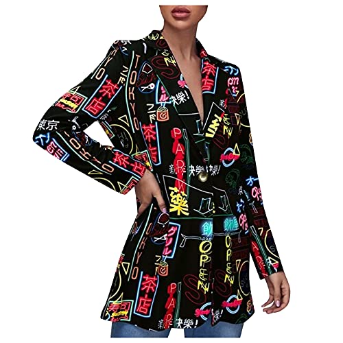 Blazer and Pants Set Women Navy Blue Blazer Graffiti Print Lapel Long Sleeves Trend Navy Blue Blazer for Women Blazer Women Work Jackets for Women Office