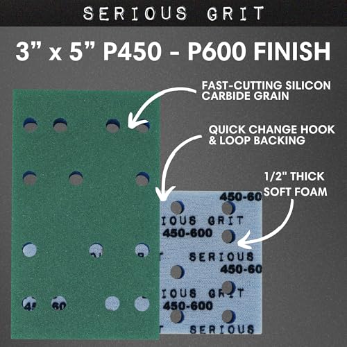 Image of Serious Grit - 3x5 1 /2 inch Foam Sanding Pads - 450-600 Grit Finish - 10 Pack