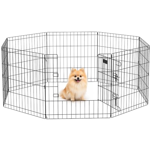 PawHut Recinto per Cani da Esterno e Interno, Recinzione Box per Cani e Cuccioli con 8 Pannelli a Rete e Porta 61 x 61cm, Nero