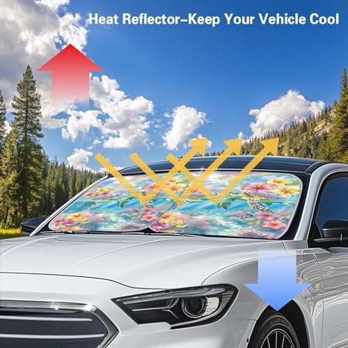 Image of Floral Turtle Car Front Windshield Sun Shade Foldable 2pcs Auto Sunshade Vehicles Sun Visor Portable Heat Reflector Keep Your Vehicle Cool Universal for Cars