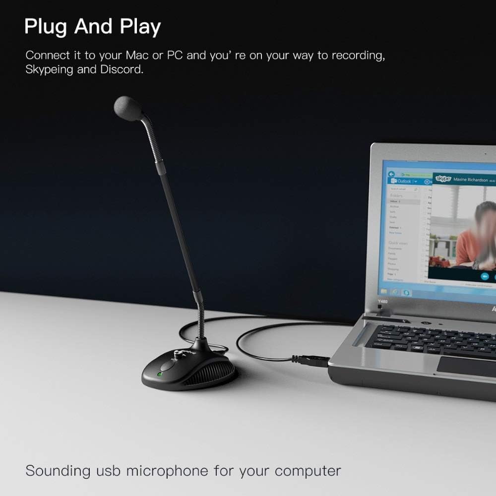 Microfono a collo d'oca per didattica e riunioni online, connessione USB, regolabile in altezza, ideale per videoconferenze e voce, compatibile con computer portatili e computer