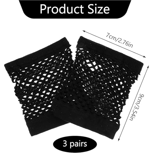 Guantes punk de red cortos sin dedos en color negro para fiestas 2