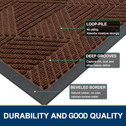 Image of Smiry Front Door Mat Outside Entrance, Heavy Duty Sturdy Natural Rubber Doormat, Trap Dirt and Moisture, Easy Clean Low Profile Mats for Indoor Outdoor Entry, Irregular Triangle (29.5x17, Deep Coffee)
